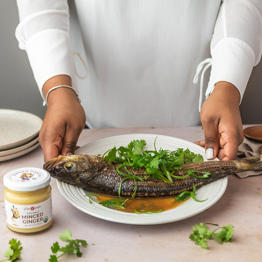 whole steamed fish and minced ginger